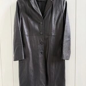 Vintage Classic Jones New York Black Leather Long Coat